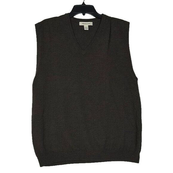 Pronto Uomo Sweater Vest Mens XL Brown Merino Wool Sleeveless V Neck Soft - Picture 1 of 8